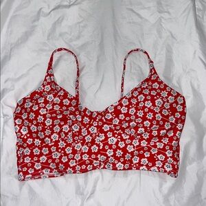 Red Floral Swim Top